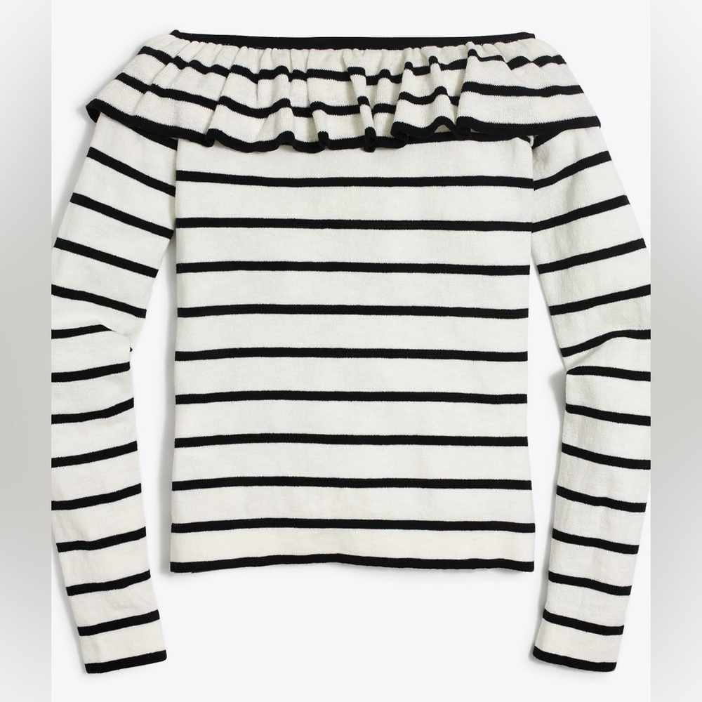 J. Crew Off-Shoulder Black and White Striped Top Size L